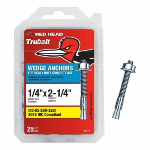 Itw Brands Trubolt Wedge Anchor, 1/4" Dia., 2-1/4" L 12377